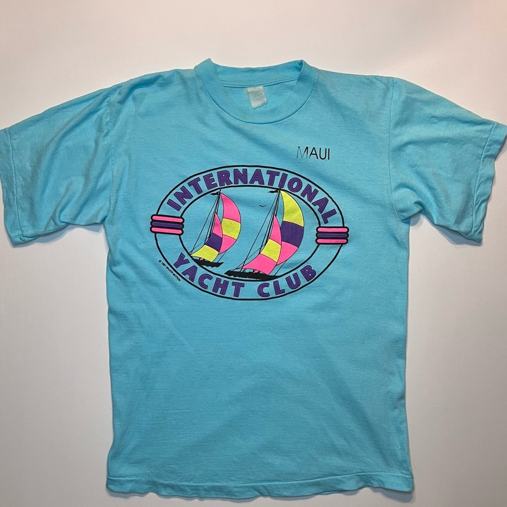 Vintage 80’s 90’s Maui Yacht Club Blue Graphic Print Unisex T-Shirt Sz M